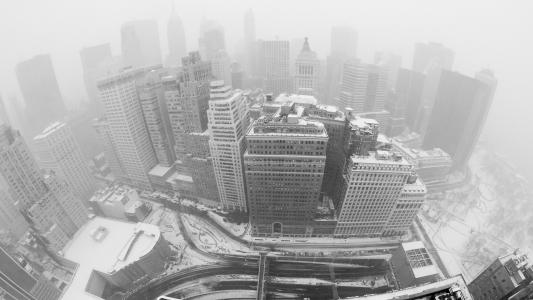 城市，纽约，房屋，摩天大楼，冬天