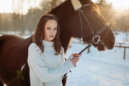 女孩，马，照片