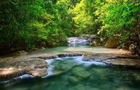 自然，泰国，河，美丽，小瀑布，丛林
