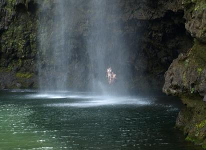 瀑布，夫妇，岩石，湖