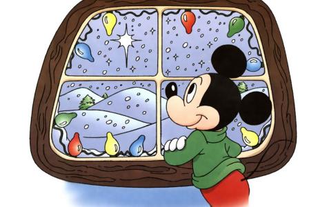 米老鼠，窗口，背光，新的一年，雪