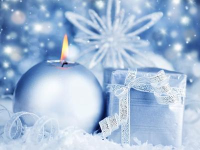 雪花，蜡烛，礼物，蓝色