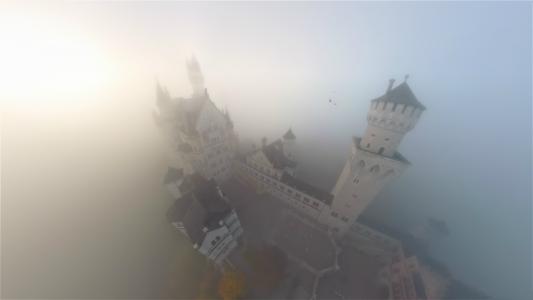城堡，新天鹅堡，德国，山，雾，秋天，美丽