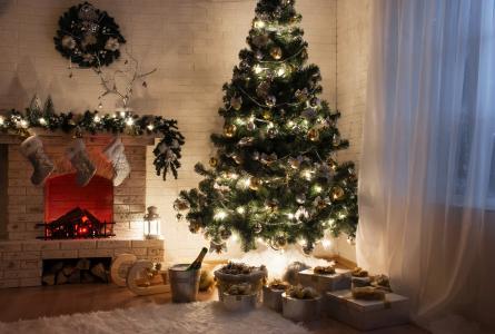 新年，新年，壁纸，圣诞树，冬天，玩具，礼品，盒子，壁炉