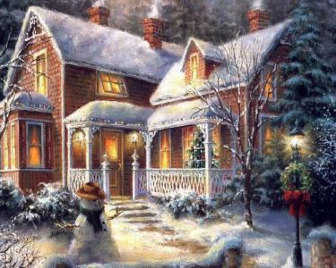 童话房子，圣诞节，雪人