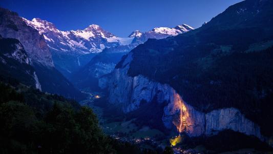 瑞士，自然，山脉，夜晚，天空