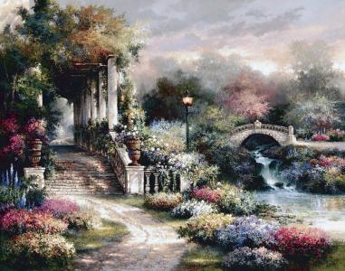 美国风景，古典园林，艺术家詹姆斯·李