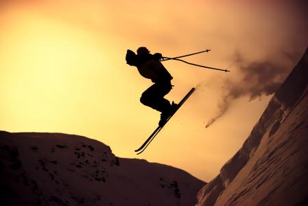 滑雪，山，坡，体育，背景，照片，极端，家伙，光线，太阳，极端，日落，冬季，壁纸