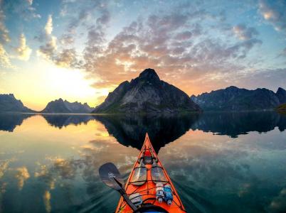 照片，皮划艇，山，挪威