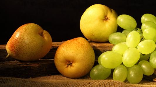 葡萄，葡萄，水果，水果，梨，梨，黄色