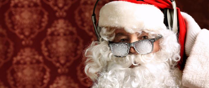胡子，新的一年，雪，耳机，帽，圣诞老人
