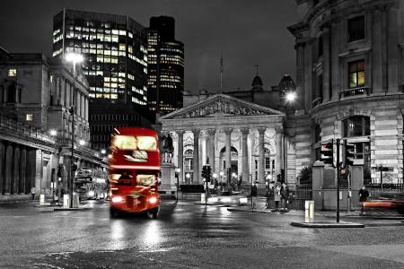 黑色和白色，伦敦，模糊，路，伦敦，英格兰，夜，城市，巴士，街，灯