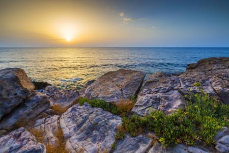 希腊，景观，石头，海，克里特岛，太阳，性质