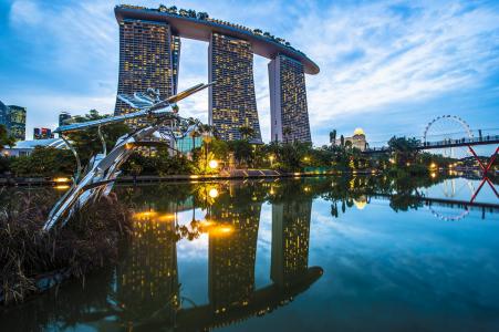 新加坡，建筑物，河，路堤，灯，晚上，美女