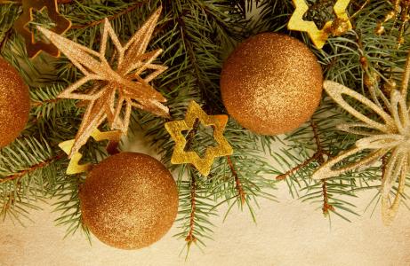 圣诞树，球，分支机构，星号，圣诞树装饰