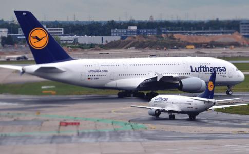 照片，飞机，汉莎，波音737，巨型，空中客车A380