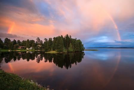 湖，夏天，晚上，彩虹，Valtteri Mulkahainen