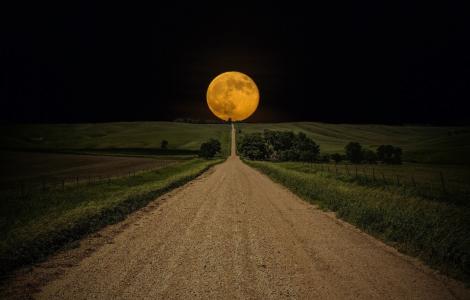 性质，路，月亮，美丽，黑暗的背景