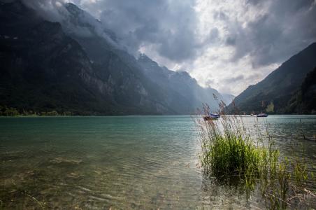 瑞士，克朗塔莱湖，湖，山，云