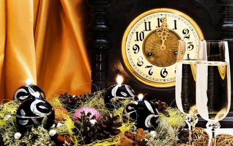 新年，时钟，装饰，玩具，加兰，节日