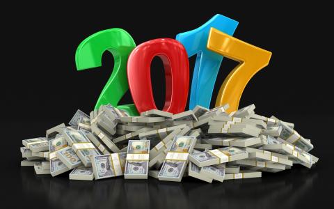 希望，包，财富，美元，2017年，新年，纸币，背景，符号，日期，帐单，货币，钱，假期