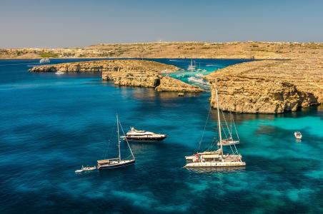 海，游艇，双体船，岩石，马耳他
