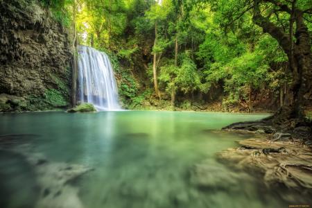 瀑布，大自然，绿化，水，树木