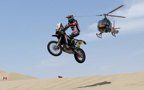 摩托车，直升机，沙，冻结瞬间