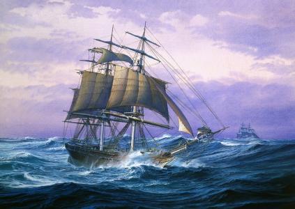 绘画，绘画，船舶，帆船，海，美丽，风暴