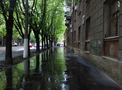 街道，城市，雨，水坑