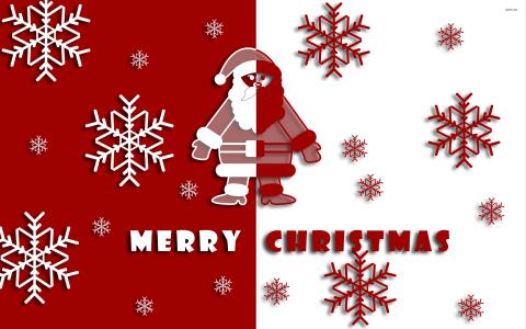 圣诞老人，红色白色背景，雪花，新的一年