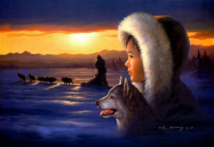 Tok Hwang，女孩，狗，团队，冬天，艺术
