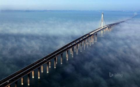 照片，桥，中国，湾，早上，雾，美丽，照片，亲，冰