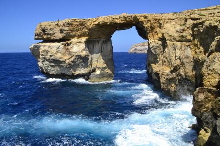 马耳他，天蓝色的窗口，岩石，海