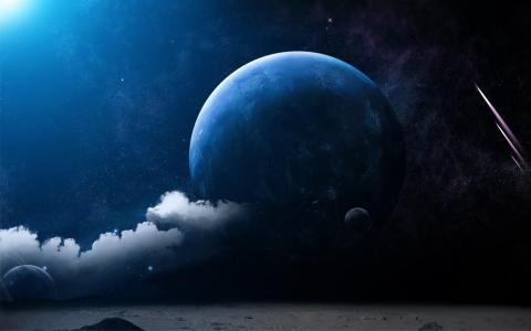 云，表面，月亮视图土地，行星，行星，月亮