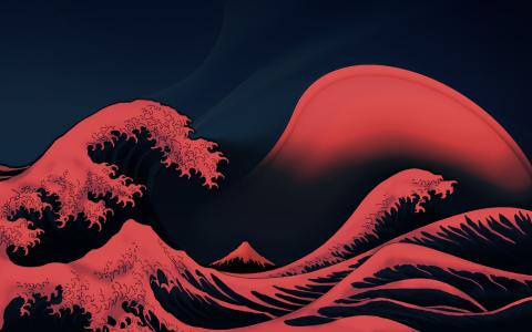 红色的波浪，红色，波浪，泡沫，海洋