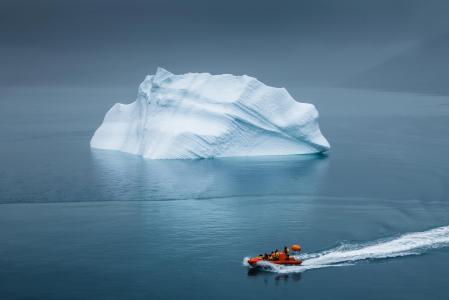 冰山，人，船，美丽
