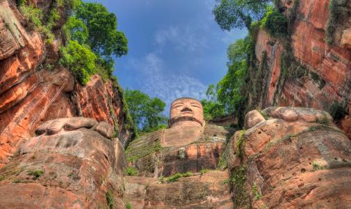 中国，自然，山，临，，悬崖，岩石，雕像，佛像