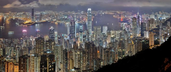 晚上，建筑物，香港摩天大楼