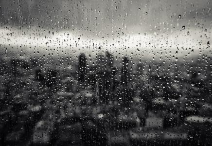 玻璃，滴眼液，窗口，城市，雨，宏