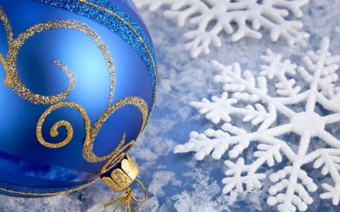 圣诞玩具，蓝色球，新年，雪花，球
