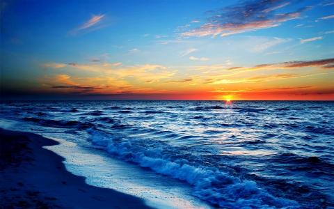 海，日落，美丽