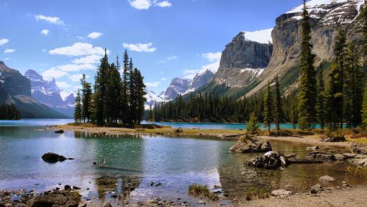 岛，森林，景观，山，自然，湖，加拿大
