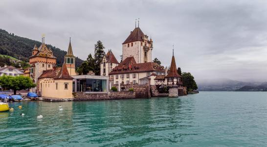 湖，图恩，城堡，瑞士，瑞士