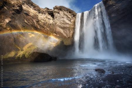 斜坡，瀑布，彩虹，斯科加瀑布，冰岛，安东·罗斯托夫斯基