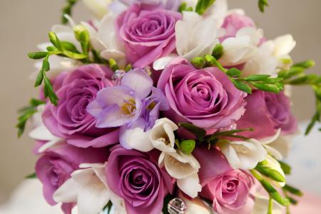 玫瑰，紫色，鲜花，花束，花束，紫罗兰色的花，玫瑰