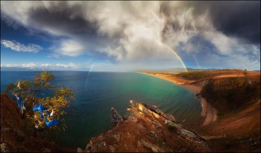 Olkhon美容，Olkhon，岛，贝加尔，彩虹，Minaev Pavel