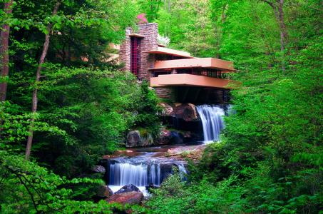 房子和舒适，大自然，瀑布，瀑布，树木，河流，森林，美丽