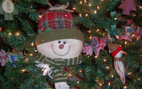 新的一年，玩具，毛皮树，雪人