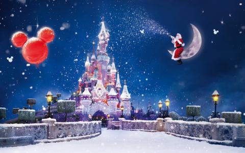 圣诞节，城堡，圣诞老人，冬天，美丽